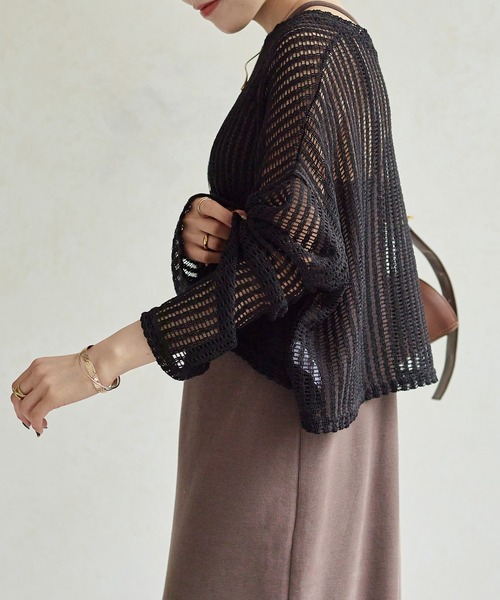 Thevon（ゼボン）の「ショート丈メッシュニット（ニット/セーター・レディース・ライム/ベージュ/ミント/ブラック/サンドベージュ・FREE）」の22枚目の写真