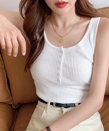 MILAE | フロントボタンリブ編みニットタンクトップ(タンクトップ)