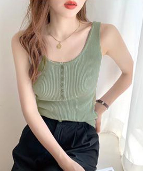 MILAE（ミレ）の「フロントボタンリブ編みニットタンクトップ（タンクトップ・レディース・ブラック/ベージュ/アイボリー/ミント/ホワイト・FREE）」の22枚目の写真