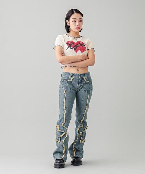 X-girl（エックスガール）の「STAR PATCH DENIM PANTS（デニム