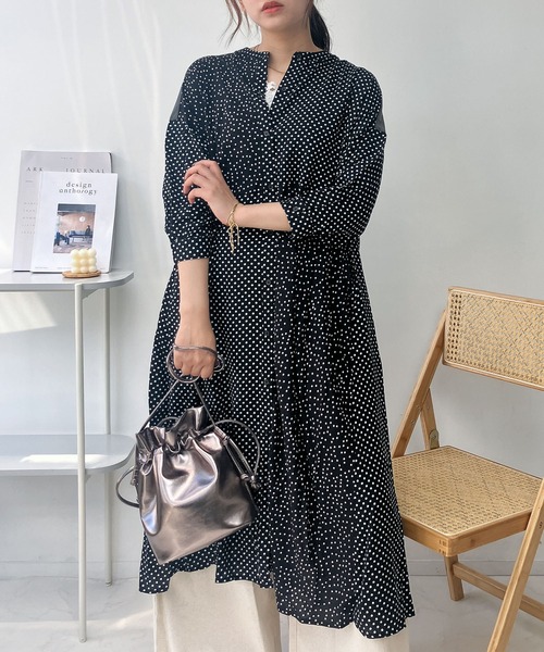 AS KNOW AS plus（アズノゥアズプラス）の「◎MIX切替えゆったりワンピ―ス（ワンピース・レディース・ストライプ/ドット/グレー系/カーキ系/ブルー系・FREE）」の6枚目の写真