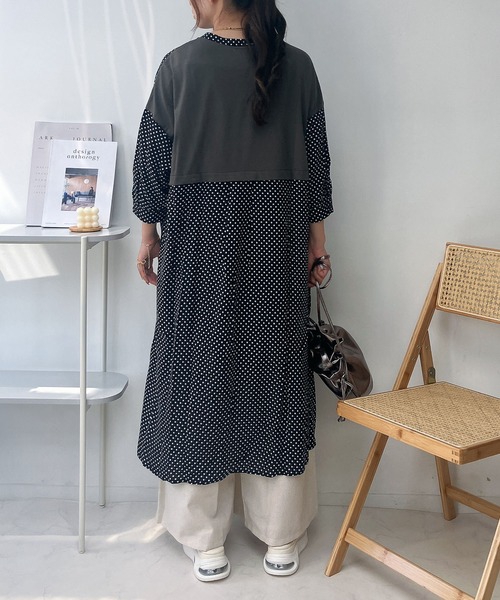 AS KNOW AS plus（アズノゥアズプラス）の「◎MIX切替えゆったりワンピ―ス（ワンピース・レディース・ストライプ/ドット/グレー系/カーキ系/ブルー系・FREE）」の9枚目の写真