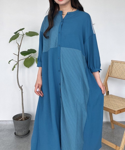 AS KNOW AS plus（アズノゥアズプラス）の「◎MIX切替えゆったりワンピ―ス（ワンピース・レディース・ストライプ/ドット/グレー系/カーキ系/ブルー系・FREE）」の21枚目の写真