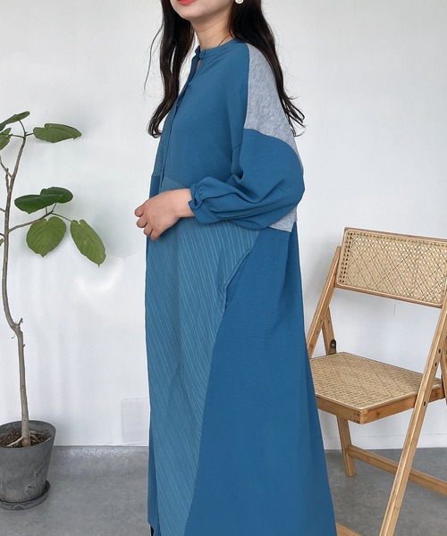 AS KNOW AS plus（アズノゥアズプラス）の「◎MIX切替えゆったりワンピ―ス（ワンピース・レディース・ストライプ/ドット/グレー系/カーキ系/ブルー系・FREE）」の22枚目の写真