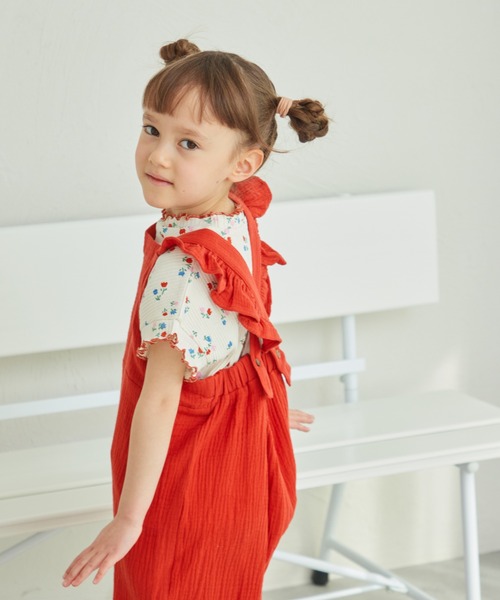 pairmanon(ペアマノン)の「ダブルガーゼ バッククロス フリルサロペット(サロペット/オーバーオール・キッズ・テラコッタ/オリーブ/ブルー系その他/ライトパープル・120/100/130/110/140/150/90)」の18枚目の写真