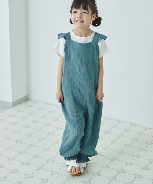 ダブルガーゼ バッククロス フリルサロペット（サロペット