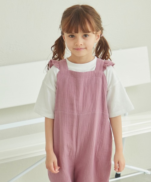 pairmanon(ペアマノン)の「ダブルガーゼ バッククロス フリルサロペット(サロペット/オーバーオール・キッズ・テラコッタ/オリーブ/ブルー系その他/ライトパープル・120/100/130/110/140/150/90)」の8枚目の写真