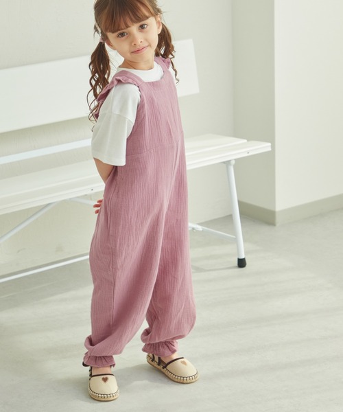 pairmanon(ペアマノン)の「ダブルガーゼ バッククロス フリルサロペット(サロペット/オーバーオール・キッズ・テラコッタ/オリーブ/ブルー系その他/ライトパープル・120/100/130/110/140/150/90)」の9枚目の写真