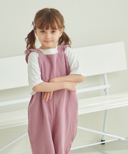 pairmanon(ペアマノン)の「ダブルガーゼ バッククロス フリルサロペット(サロペット/オーバーオール・キッズ・テラコッタ/オリーブ/ブルー系その他/ライトパープル・120/100/130/110/140/150/90)」の10枚目の写真