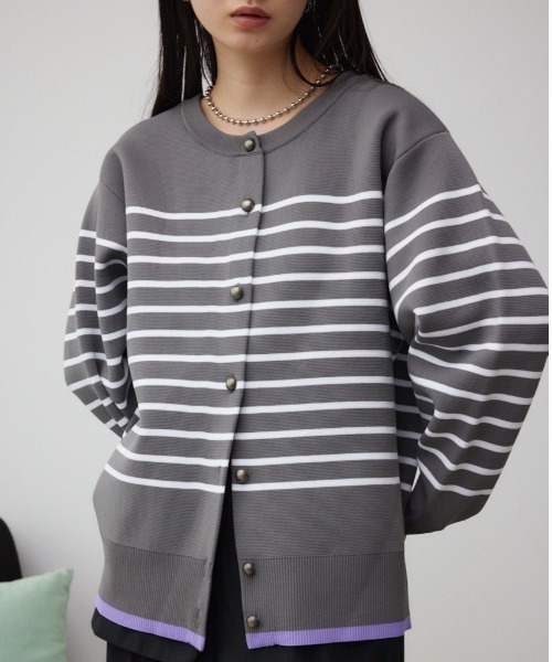 AZUL by moussy(アズールバイマウジー)の「ボーダースポンディッシュカーディガン(カーディガン/ボレロ・レディース・ホワイト系その他/ベージュ系その他/グレー系その他・FREE)」の2枚目の写真