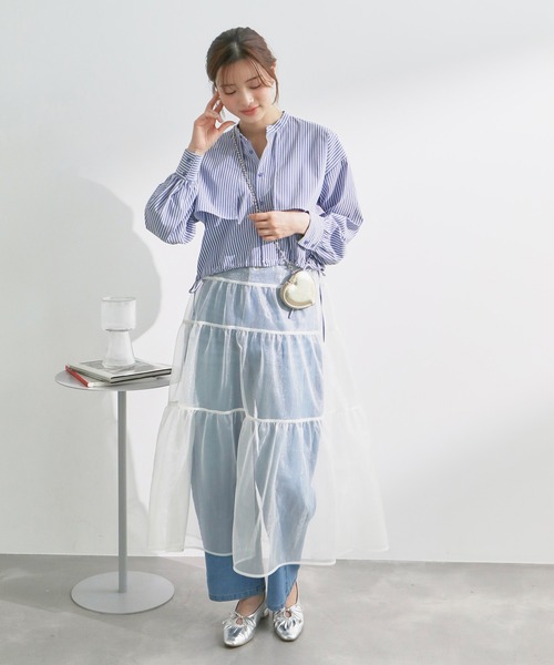 ROPE' PICNIC(ロペピクニック)の「ヨークドロストクロップドシャツ(シャツ/ブラウス・レディース・ホワイト/ブルー系その他/ブルー/ピンク・38)」の9枚目の写真