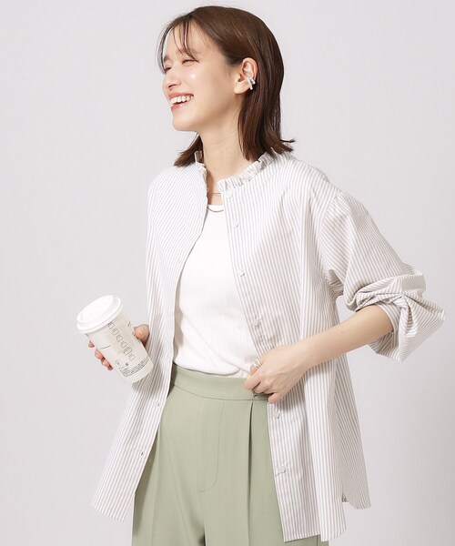 OPEN YY フリル付きグレーシャツ FLORAL PRINT LOOSE-FIT REGULAR COLLAR SHIRT(M Blue): S'YTE