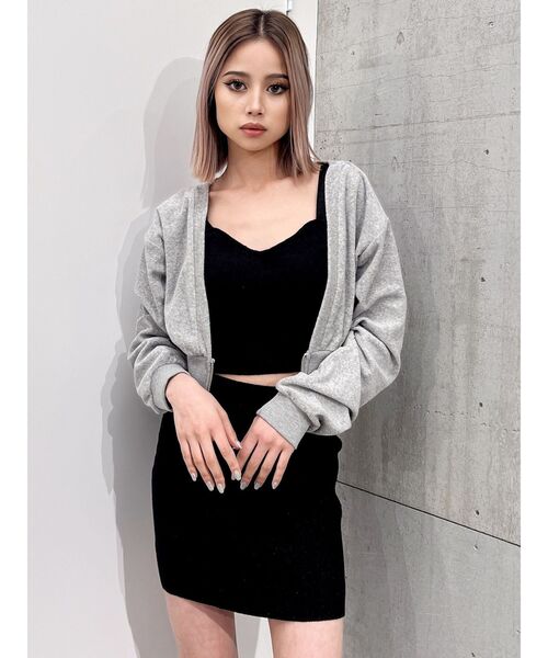 GYDA（ジェイダ）の「パイルショートZIP UPカーディガン（カーディガン/ボレロ・レディース・グレー/オフホワイト/ブラック・FREE）」の3枚目の写真