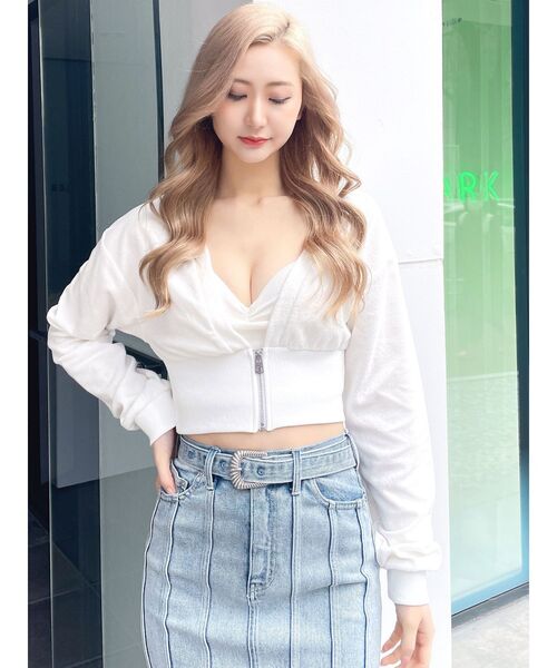 GYDA（ジェイダ）の「パイルショートZIP UPカーディガン（カーディガン/ボレロ・レディース・グレー/オフホワイト/ブラック・FREE）」の10枚目の写真