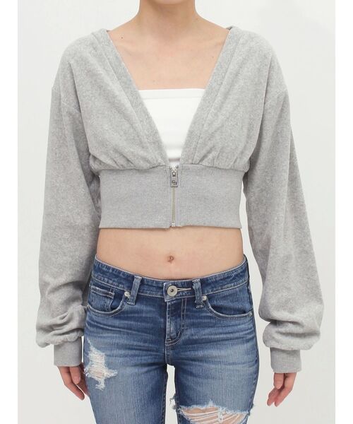 GYDA（ジェイダ）の「パイルショートZIP UPカーディガン（カーディガン/ボレロ・レディース・グレー/オフホワイト/ブラック・FREE）」の12枚目の写真