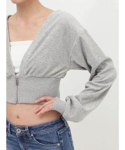 GYDA（ジェイダ）の「パイルショートZIP UPカーディガン（カーディガン/ボレロ・レディース・グレー/オフホワイト/ブラック・FREE）」の16枚目の写真