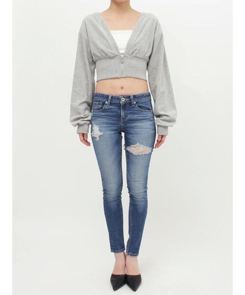 GYDA（ジェイダ）の「パイルショートZIP UPカーディガン（カーディガン/ボレロ・レディース・グレー/オフホワイト/ブラック・FREE）」の19枚目の写真