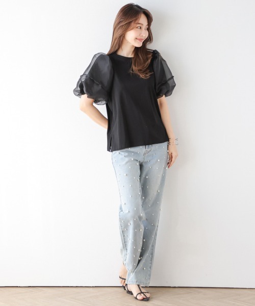 SUGAR BISKET(シュガービスケット)の「オーガンジーランタンスリーブトップス(Tシャツ/カットソー・レディース・ブラック/ベージュ/ホワイト・フリー)」の16枚目の写真