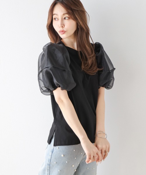 SUGAR BISKET(シュガービスケット)の「オーガンジーランタンスリーブトップス(Tシャツ/カットソー・レディース・ブラック/ベージュ/ホワイト・フリー)」の15枚目の写真