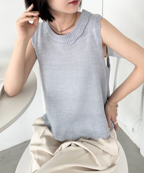 美品　M'S GRACY フリル　ベスト　ダウン　ニット　アルパカ　ノーカラー セール】スカラップフリルサマーニットベスト（ベスト）｜CLEA