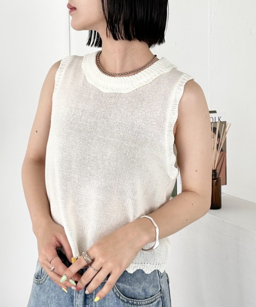 美品　M'S GRACY フリル　ベスト　ダウン　ニット　アルパカ　ノーカラー セール】スカラップフリルサマーニットベスト（ベスト）｜CLEA