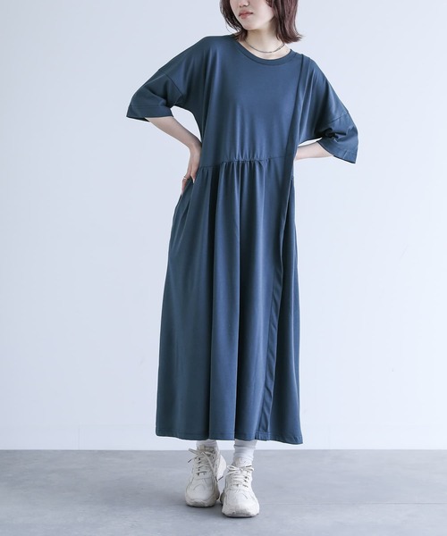 n'OrLABEL(ノアールレーベル)の「【機能素材】『アシンメトリー切り替えワンピース』(ワンピース・レディース・ライトカーキ/ダークブルー/ブラック・2/1)」の9枚目の写真