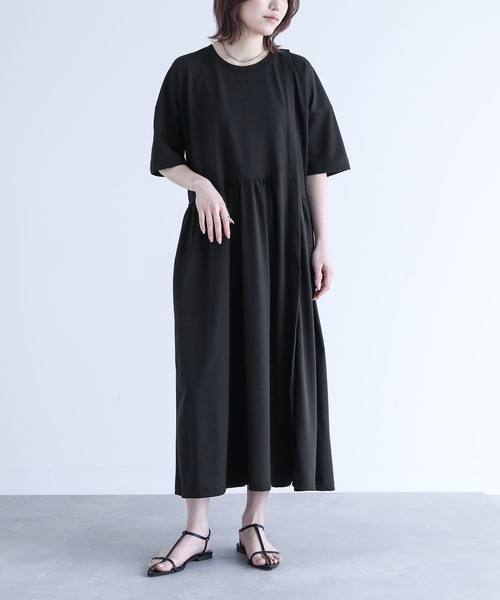n'OrLABEL(ノアールレーベル)の「【機能素材】『アシンメトリー切り替えワンピース』(ワンピース・レディース・ライトカーキ/ダークブルー/ブラック・2/1)」の13枚目の写真