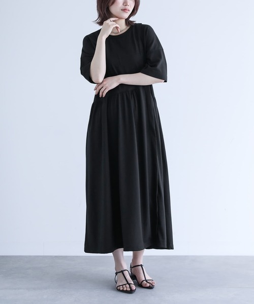 n'OrLABEL(ノアールレーベル)の「【機能素材】『アシンメトリー切り替えワンピース』(ワンピース・レディース・ライトカーキ/ダークブルー/ブラック・2/1)」の15枚目の写真