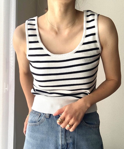 Q(キュー)の「ノースリニット(タンクトップ・レディース・アイボリー/ブラック/ホワイト系その他・MEDIUM)」の9枚目の写真