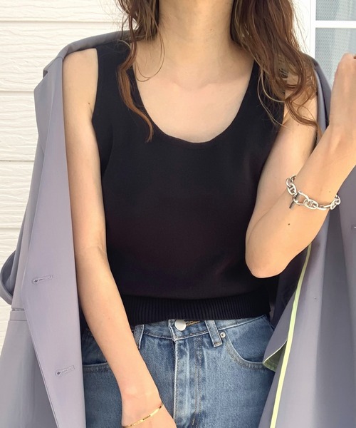 Q(キュー)の「ノースリニット(タンクトップ・レディース・アイボリー/ブラック/ホワイト系その他・MEDIUM)」の4枚目の写真