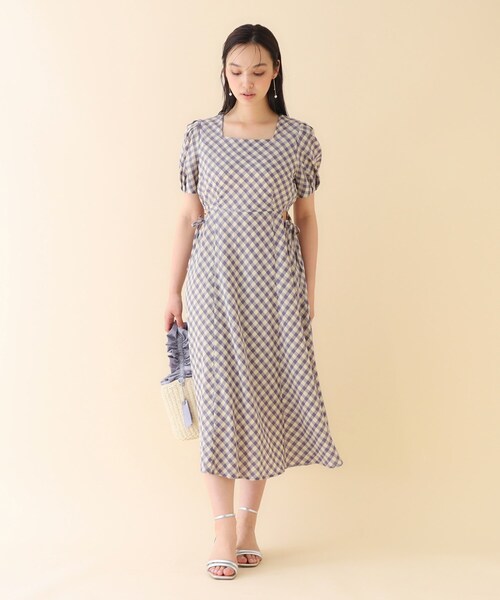 index(インデックス)の「◆カットアウトギンガムチェックワンピース【洗濯機洗い可】(ワンピース・レディース・ブラック系1/ライトパープル・36/38/40)」の12枚目の写真