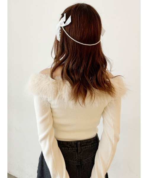 CALNAMUR(カルナムール)の「リボンパールヘアアクセサリー(バレッタ/ヘアクリップ・レディース・ブラック/ホワイト・FREE)」の8枚目の写真