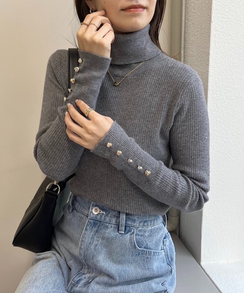 everyone ネップニット セール】【WEB限定商品】ハートボタンハイネックニット（ニット