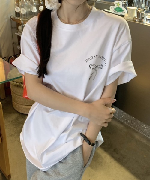 Mela（メラ）の「RIBBON BIG TEE（Tシャツ/カットソー・レディース・ダークグレー/ホワイト・FREE）」の11枚目の写真