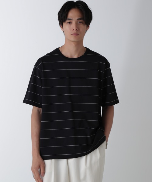 NANO universe(ナノユニバース)の「リラックスボーダーTシャツ 半袖(Tシャツ/カットソー・メンズ・ブラック/ライトグレー/ベージュ系その他・M/L/XL)」の11枚目の写真