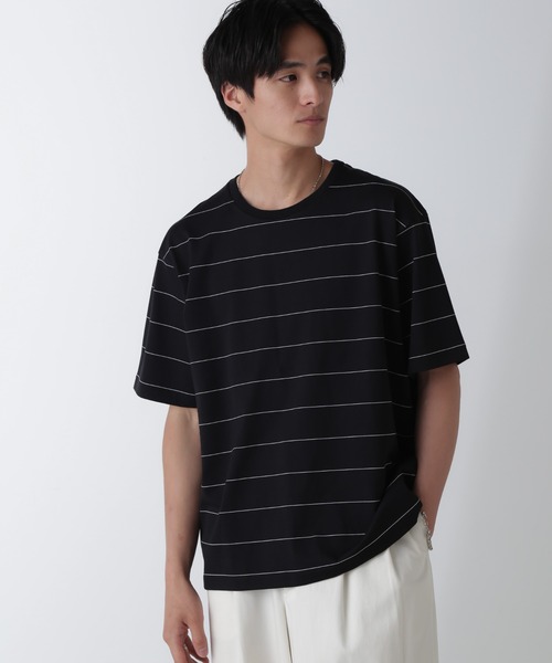 NANO universe(ナノユニバース)の「リラックスボーダーTシャツ 半袖(Tシャツ/カットソー・メンズ・ブラック/ライトグレー/ベージュ系その他・M/L/XL)」の10枚目の写真