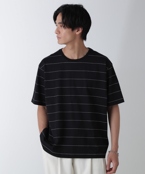 NANO universe(ナノユニバース)の「リラックスボーダーTシャツ 半袖(Tシャツ/カットソー・メンズ・ブラック/ライトグレー/ベージュ系その他・M/L/XL)」の9枚目の写真