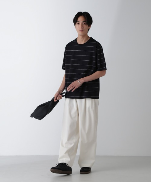 NANO universe(ナノユニバース)の「リラックスボーダーTシャツ 半袖(Tシャツ/カットソー・メンズ・ブラック/ライトグレー/ベージュ系その他・M/L/XL)」の7枚目の写真