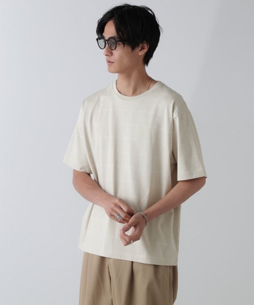 NANO universe(ナノユニバース)の「リラックスボーダーTシャツ 半袖(Tシャツ/カットソー・メンズ・ブラック/ライトグレー/ベージュ系その他・M/L/XL)」の22枚目の写真