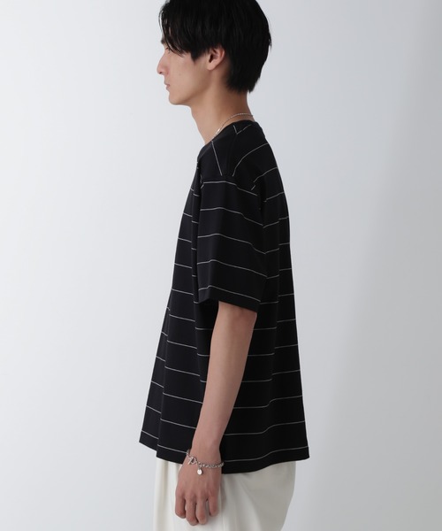 NANO universe(ナノユニバース)の「リラックスボーダーTシャツ 半袖(Tシャツ/カットソー・メンズ・ブラック/ライトグレー/ベージュ系その他・M/L/XL)」の17枚目の写真