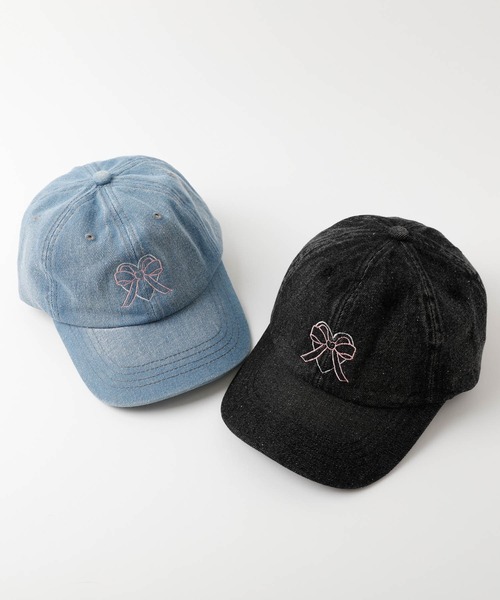 URBAN CHERRY(アーバンチェリー)の「ハートリボン刺繍デニムキャップ(キャップ・キッズ・ブラック/ブルー・FREE)」の3枚目の写真