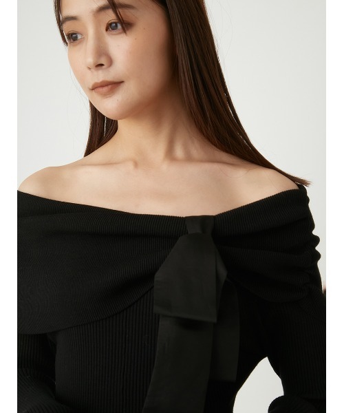 【新品未開封】FRAY I.D オフショルコンビリボンリブニットワンピース 新品未開封】FRAY I.D オフショルコンビリボンリブニットワンピース