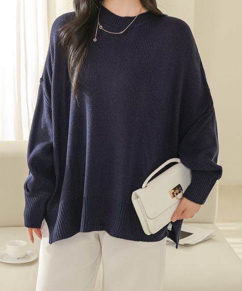 Lace Ladies(レースレディース)の「サイド スリット クルーネック 長袖 ニット プルオーバー(ニット/セーター・レディース・ネイビー/ベージュ/ブラウン/グレー/ブラック・M)」の5枚目の写真