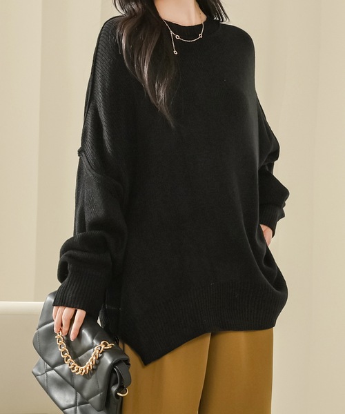 Lace Ladies(レースレディース)の「サイド スリット クルーネック 長袖 ニット プルオーバー(ニット/セーター・レディース・ネイビー/ベージュ/ブラウン/グレー/ブラック・M)」の9枚目の写真