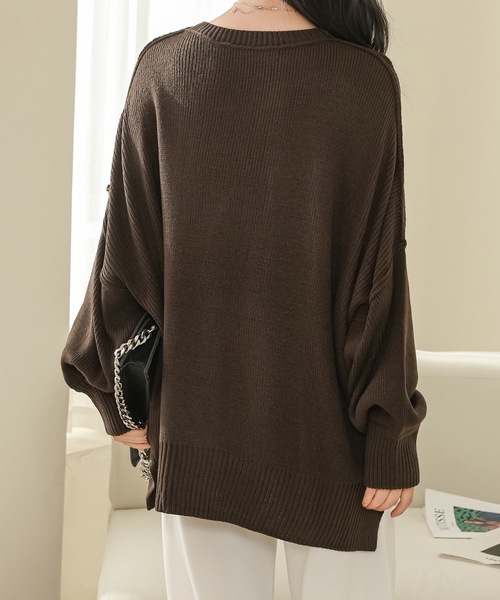 Lace Ladies(レースレディース)の「サイド スリット クルーネック 長袖 ニット プルオーバー(ニット/セーター・レディース・ネイビー/ベージュ/ブラウン/グレー/ブラック・M)」の13枚目の写真