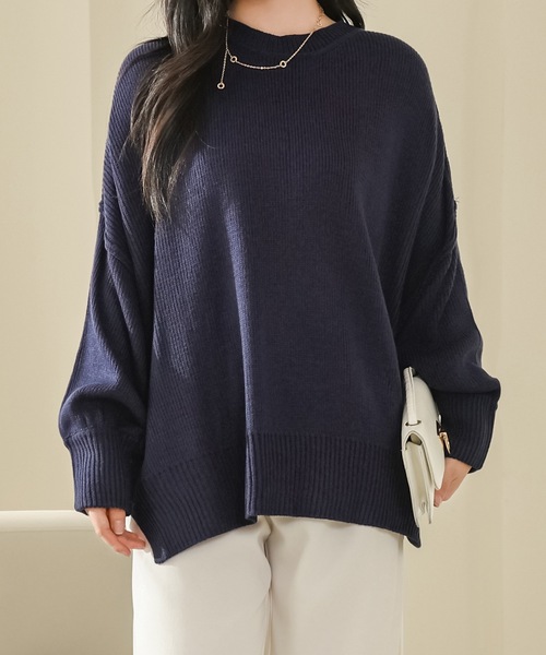 Lace Ladies(レースレディース)の「サイド スリット クルーネック 長袖 ニット プルオーバー(ニット/セーター・レディース・ネイビー/ベージュ/ブラウン/グレー/ブラック・M)」の14枚目の写真