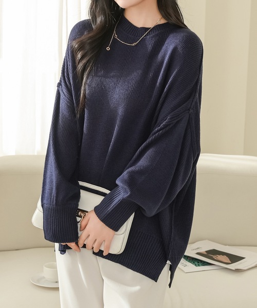 Lace Ladies(レースレディース)の「サイド スリット クルーネック 長袖 ニット プルオーバー(ニット/セーター・レディース・ネイビー/ベージュ/ブラウン/グレー/ブラック・M)」の15枚目の写真