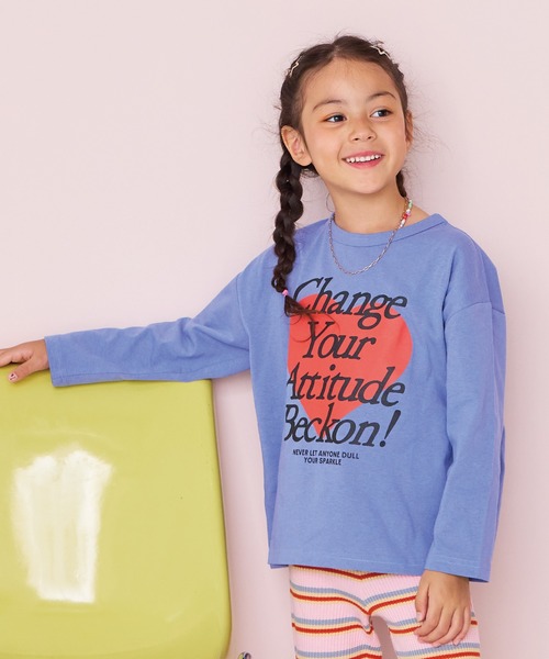 Life Support Products（ライフサポートプロダクツ）の「クルーネックL/SプリントT（Tシャツ/カットソー・キッズ・ブルー/オフホワイト/杢グレー/レッド/グリーン/ピンク/ブラウン/マスタード/パープル/チャコール・90/100/110/120/130/140/150/80/95）」の8枚目の写真