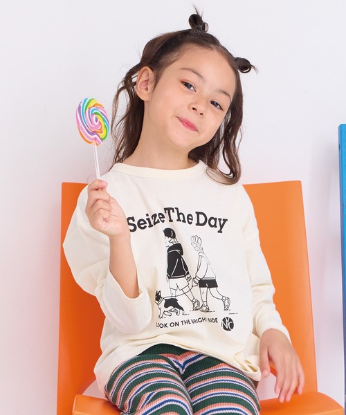 Life Support Products（ライフサポートプロダクツ）の「クルーネックL/SプリントT（Tシャツ/カットソー・キッズ・ブルー/オフホワイト/杢グレー/レッド/グリーン/ピンク/ブラウン/マスタード/パープル/チャコール・90/100/110/120/130/140/150/80/95）」の2枚目の写真