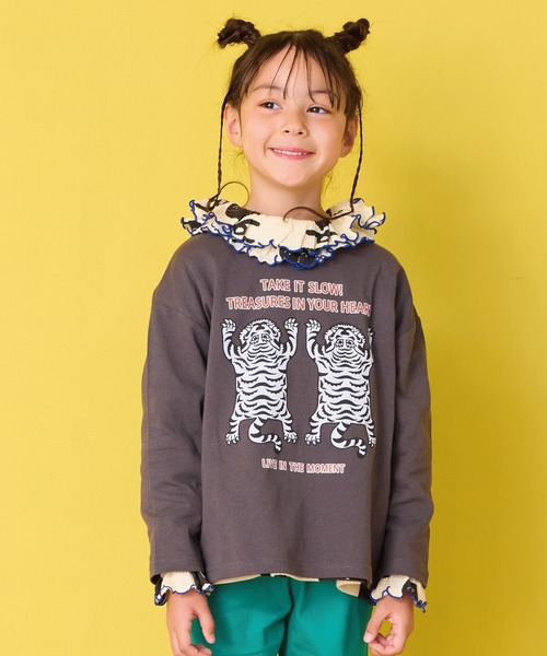 Life Support Products（ライフサポートプロダクツ）の「クルーネックL/SプリントT（Tシャツ/カットソー・キッズ・ブルー/オフホワイト/杢グレー/レッド/グリーン/ピンク/ブラウン/マスタード/パープル/チャコール・90/100/110/120/130/140/150/80/95）」の4枚目の写真